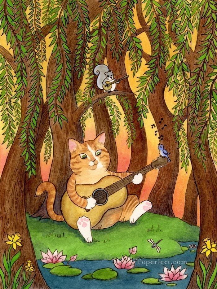 Pumpkin cat cartoon for kids Oil Paintings